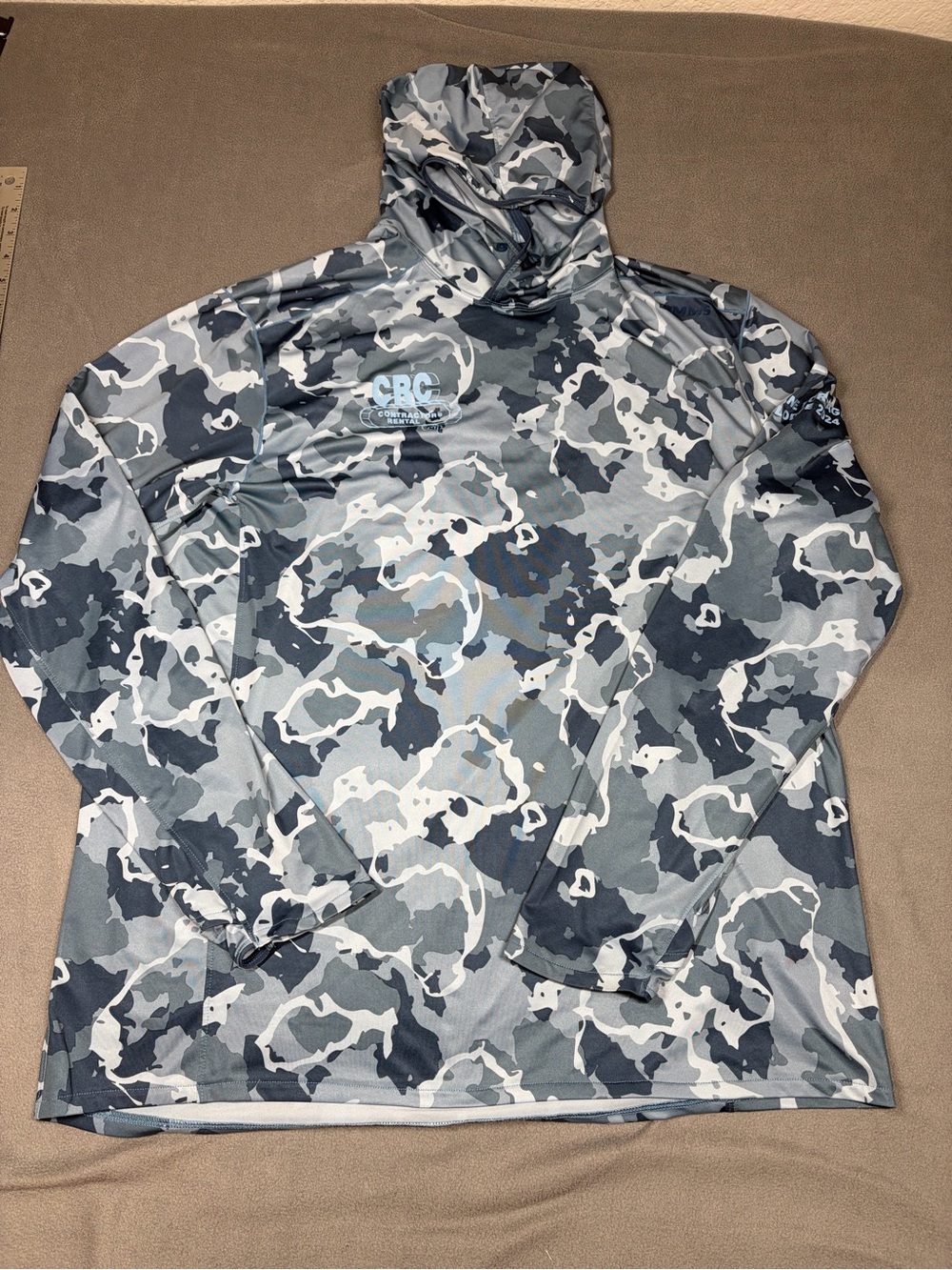 SIMMs Solarflex Camo Hooded Fishing SweatShirt Mens XL Blue Lightweight Stretch